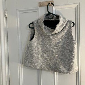 Eileen Fisher ivory/black marled cotton terry funnel neck sleeveless sweater